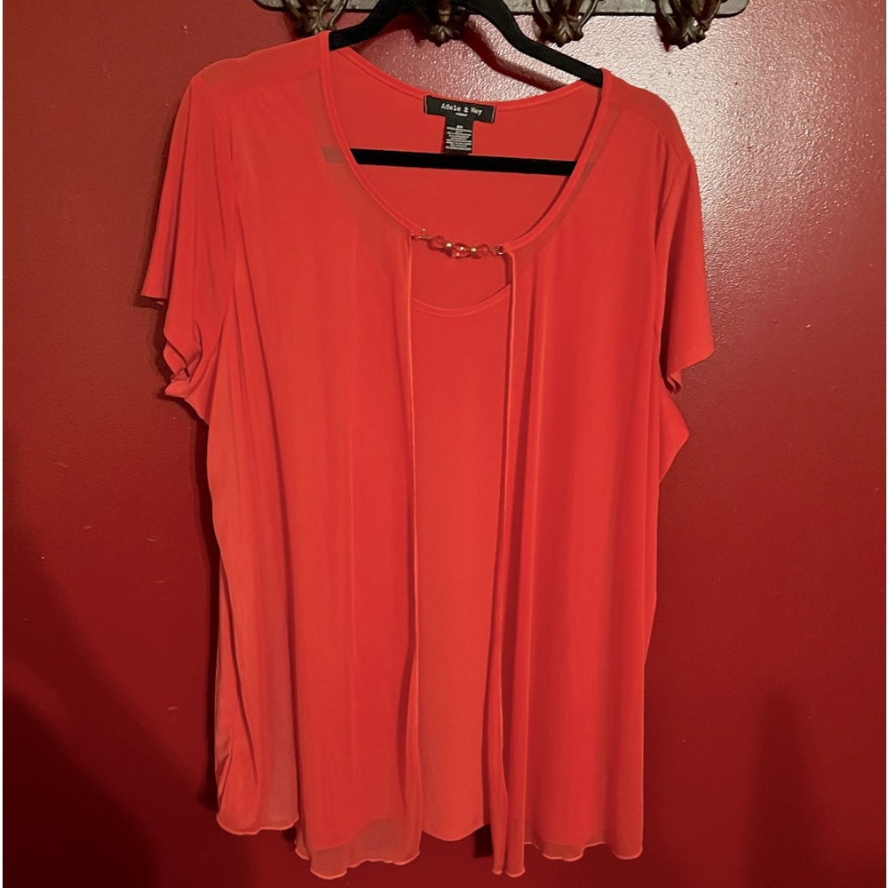 ADELE & MAY— Coral‎ blouse size 2X Cottagecore flowy